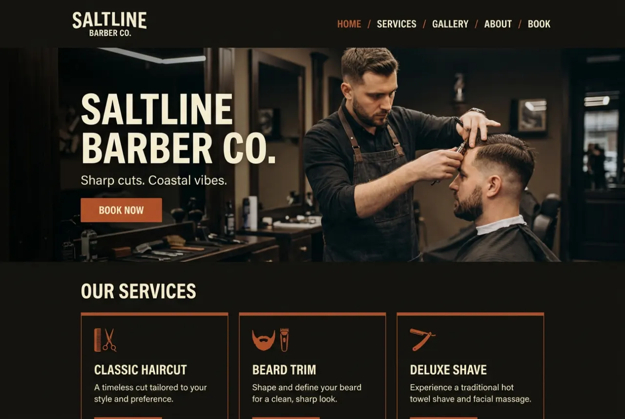 Saltline Barber Co. demo website mock-up by Still Digital Gold Coast
