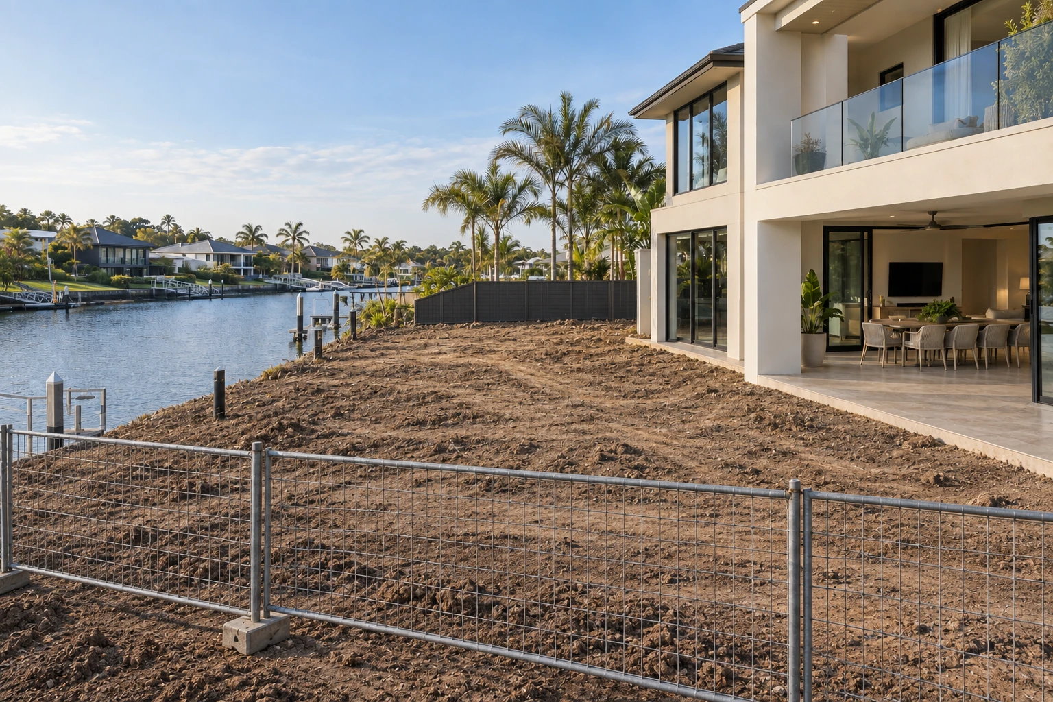 The landscaping concept before paving, lawn and planting